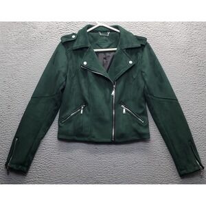 Joujou Vegan Leather Jacket Womens M Green Micro Fiber Long Sleeve Full Zip EUC